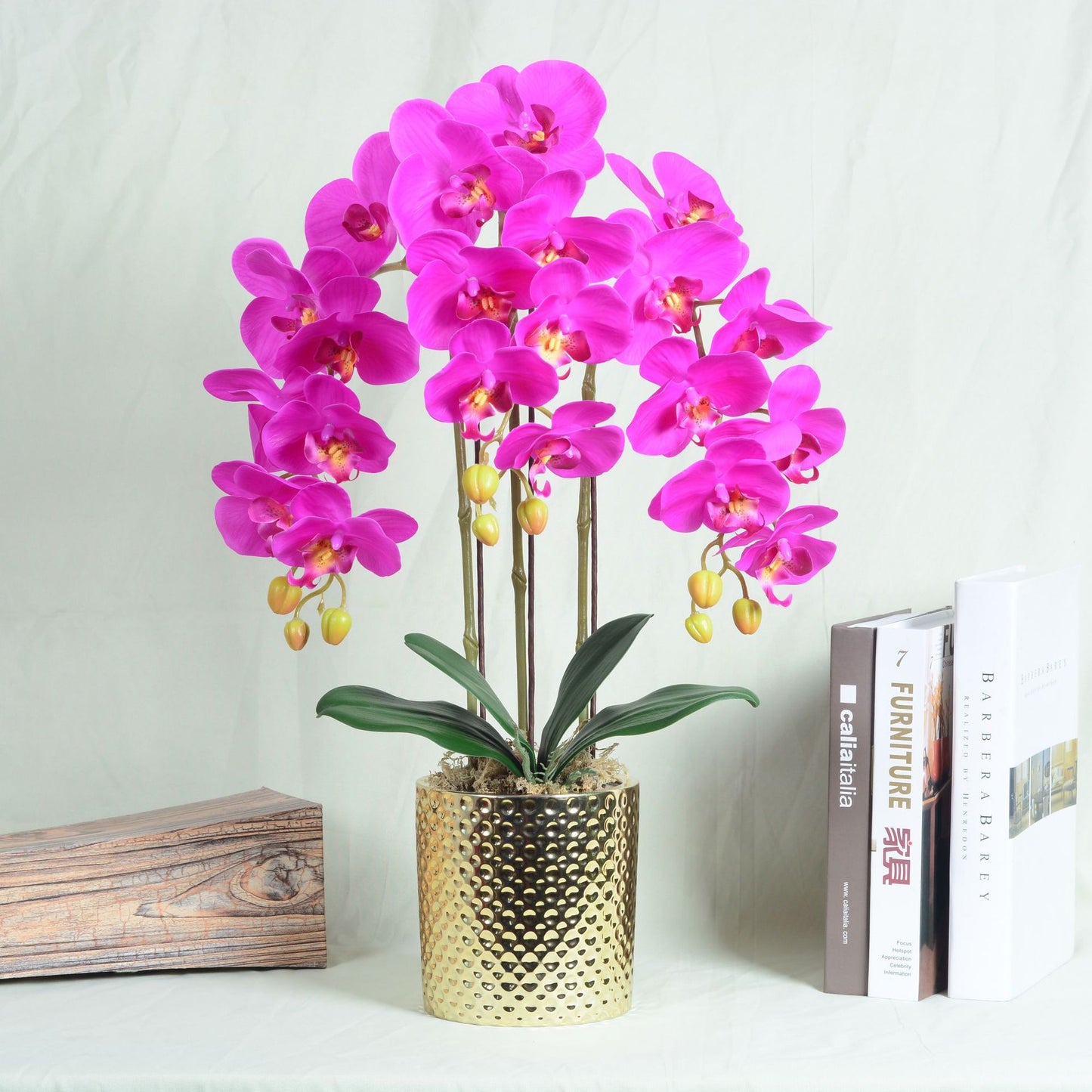 3D Real Touch Phalaenopsis Orchid Bonsai With Gold Pot For Home Hotel Decoration Set Potted Orchid